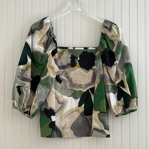 Marella Vaglio Green Print Puff-Sleeve Top